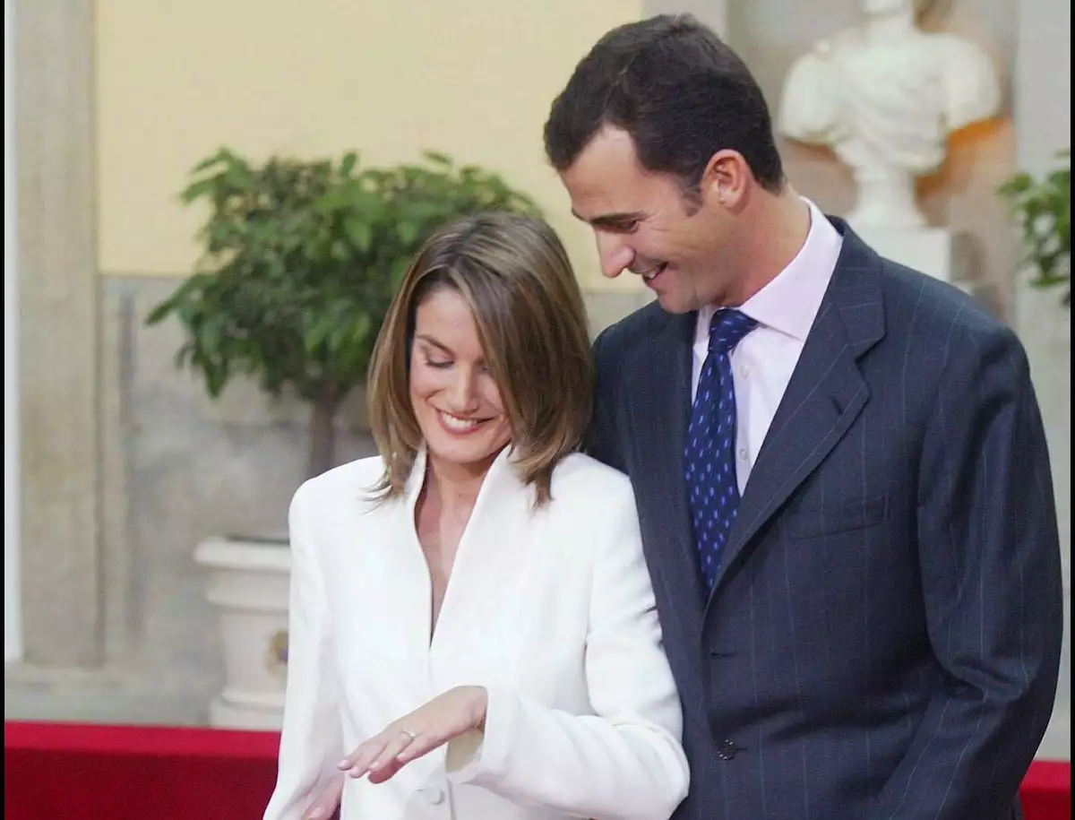 Prince Felipe Of Bourbon And Letizia Ortiz At Pardo Palace After The Official Announcement Of Their Engagement In Madrid, Spain On November 06, 2003.