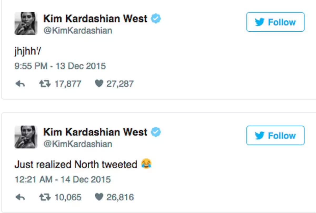 Este fue el primer tuit de North y la respuesta de Kim a unas horas de haberse dado cuenta de lo sucedido.