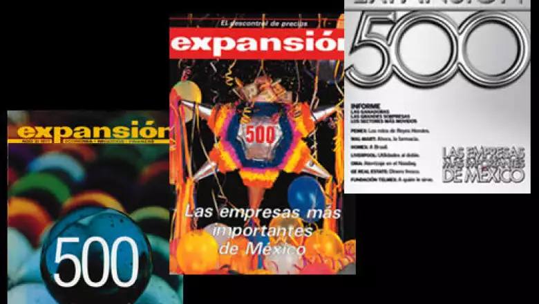 La primera encuesta de empresas realizada por esta revista se publicó en 1975. Ese año sólo hubo 350 participantes. El año siguiente fueron 400 y, por primera vez, en 1977 se llamaron las 500 empresas más importantes de México (izq).