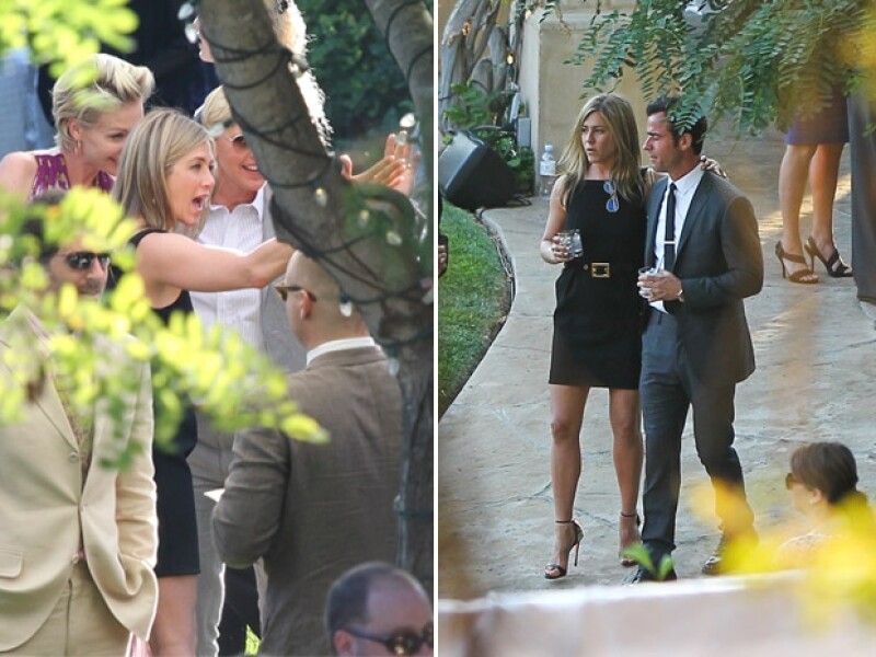 Jennifer Aniston fue vista llegando de la mano de su prometido Justin Theroux y conversando divertida con Ellen De Generes y Portia Di Rossi.