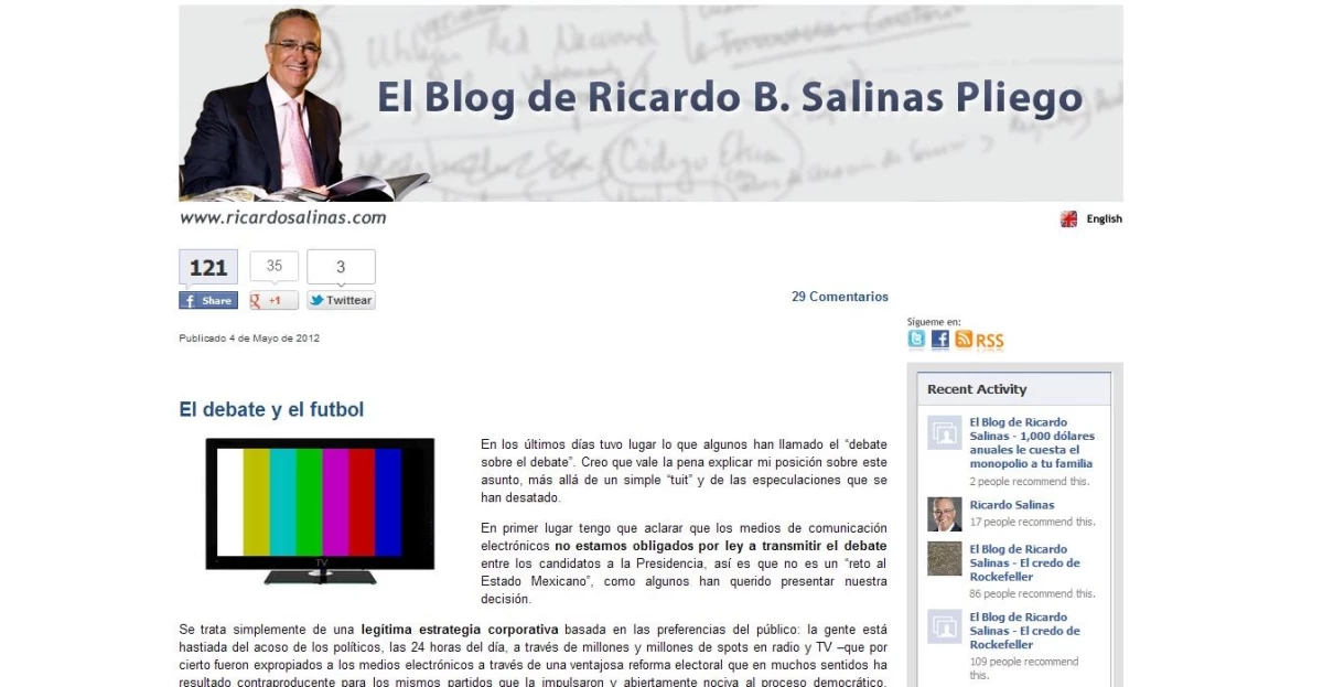 Pantalla del blog de salinas pliego