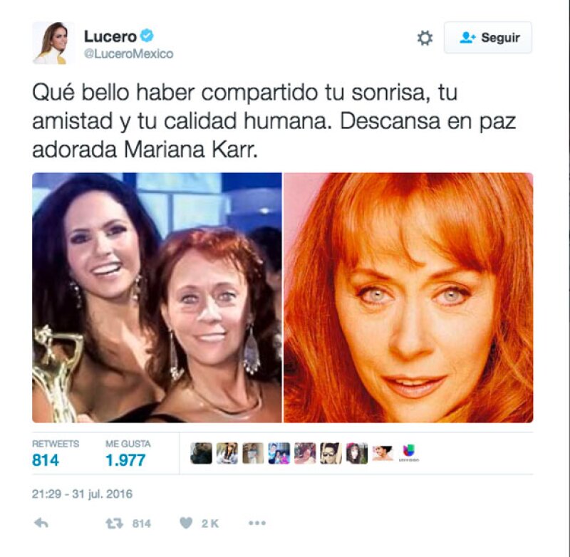 Lucero no perdió oportunidad de enviar un sentido mensaje a su fallecida compañera de set.