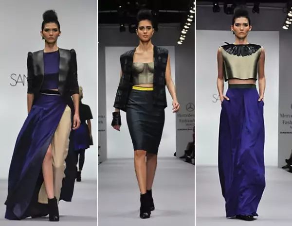 Plumas, peinados mod y un toque edgy en los zapatos. Así fue el desfile de Sandra Weil.