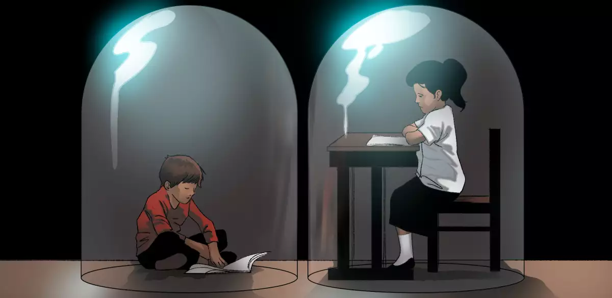 Ilustración estudiantes sin internet