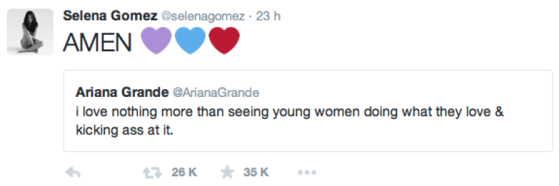 Claramente Selena no desaprovechó la oportunidad de agradecer los comentarios de Ariana.