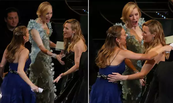 Según insiders dijeron a TMZ que en realidad Brie y Cate solo estaban emocionadas por la tela del vestido de Kate.