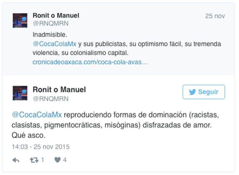 Comentario de usuario en Twitter.