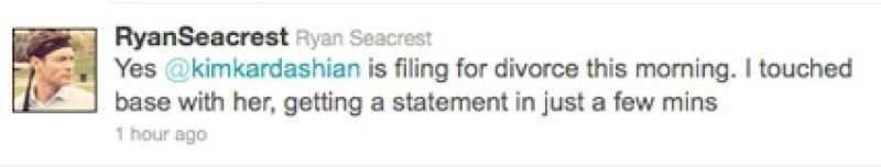 Ryan Seacrest afirma que sí es un hecho que Kim solicitó el divorcio.