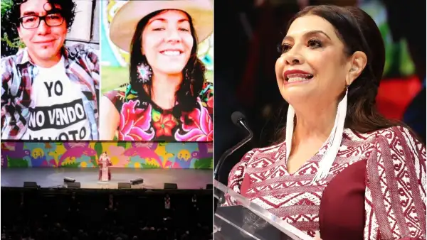 Ximena Guzmán y José Muñoz (lado izquierdo) y Clara Brugada (lado derecho). 