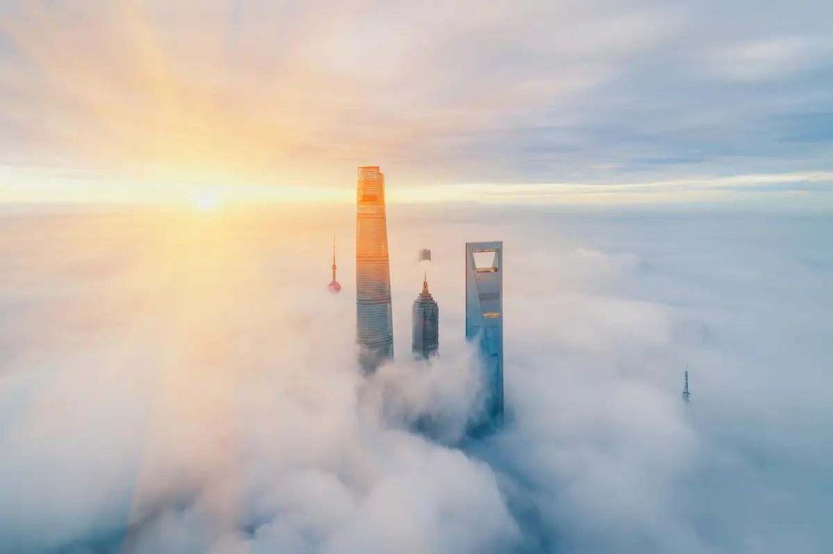 Vista aérea de rascacielos en Shanghái