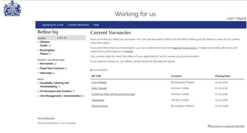 Estos son los puestos de trabajo que la Casa Real británica está buscando.