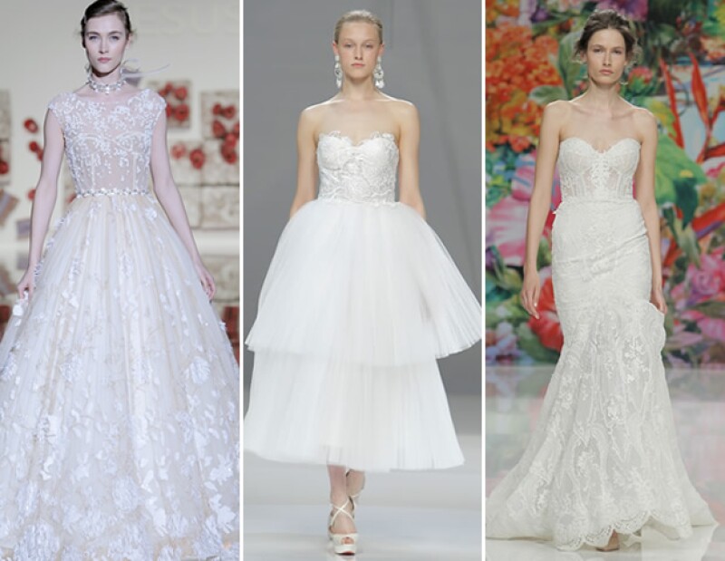 El corsé visible fue de las tendencias más destacadas. Aquí las propuestas de Jesús Peiró, Naeem Khan y Galia Lahav.