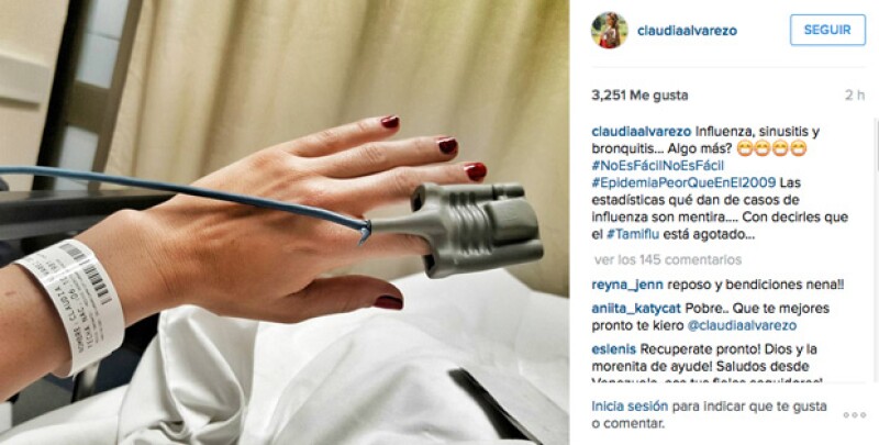 Claudia Álvarez publicó esta foto en su Instagram para informar que tiene influenza.