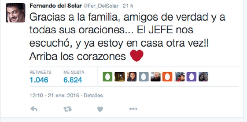 Fernando reveló a sus seguidores que ya salió del hospital.