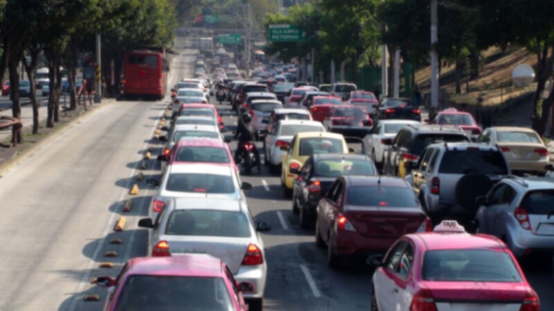 Mexico City Traffic Jam During Rush Hour And Tree Scene In Mexico