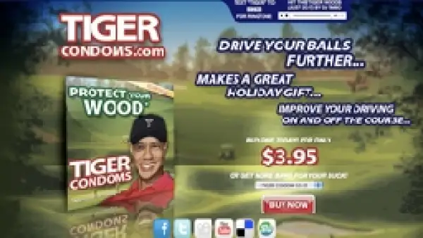 Por tan sólo USD$3.95, los cibernautas podrán adquirir un paquete de condones que tienen impresa la imagen del golfista.