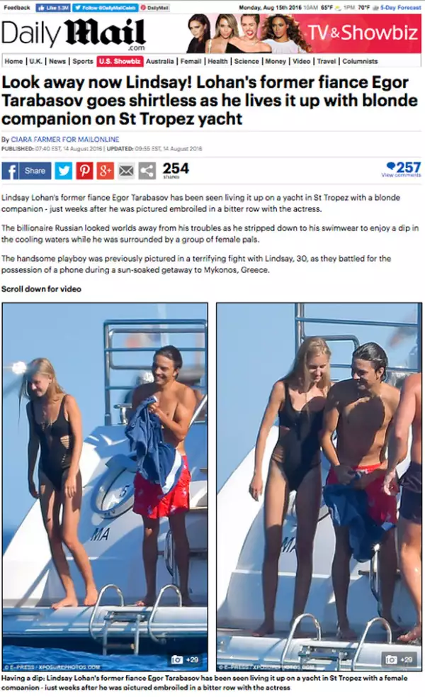 El sitio de Daily Mail ha publicado las fotos de la mujer con la que el ex de Lindsay Lohan fue visto este fin de semana.