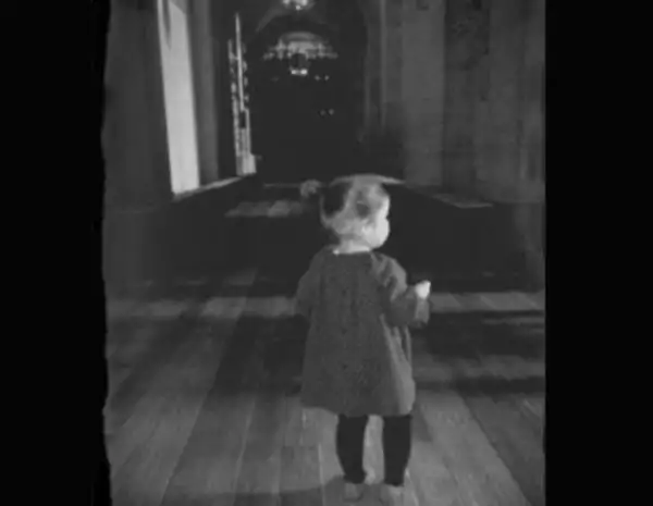 Harper caminando por la Biblioteca Pública.