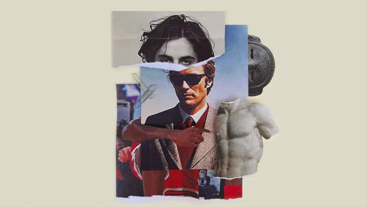 foto collage de imágenes de esculturas antiguas de hombres con fotografías de actores recientes