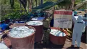 Elementos de seguridad durante la inhabilitación de uno de los tres laboratorios en Sinaloa.