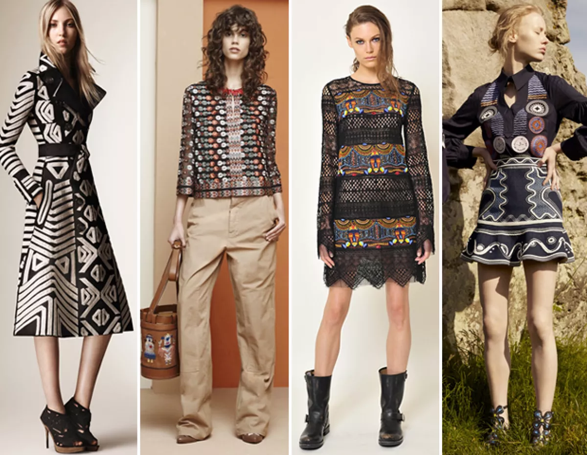 Los bordados tuvieron mucha presencia en las colecciones crucero, tal y como lo demuestra Burberry, Tory Burch, BCBG, y Peter Pilotto.