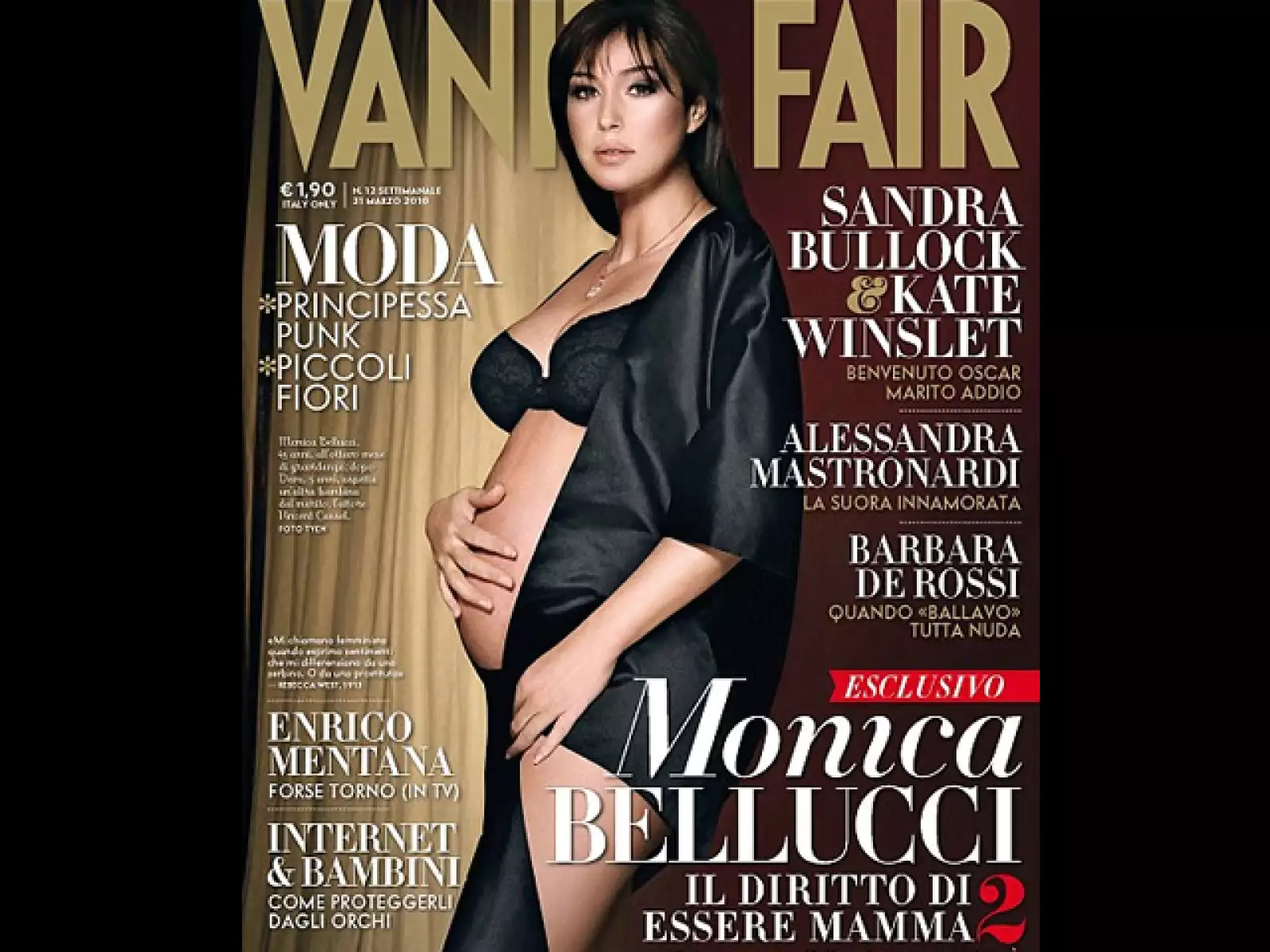 La actriz Monica Bellucci también enseñó su panza para la revista Vanity Fair.
