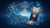 Imagen de un teléfono con la alerta sísmica en primer plano y, detrás, datos provenientes de múltiples puntos de un mapa de México.