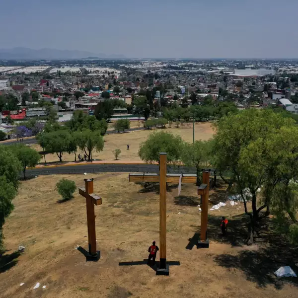 Fotografías aéreas de la alcaldía de Iztapalapa donde año con año se celebra la Pasión de Cristo pero debido al Covid fue realizada a puerta cerrada en esta edición.