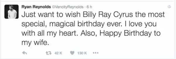 Esta fue la felicitación que Ryan le hizo a Blake.