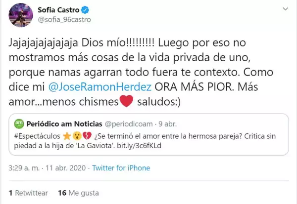 Twitter de Sofía Castro