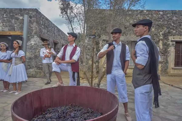 Como parte de la inauguración se llevó a cabo la tradicional pisa de la uva, con bailarines profesionales.
