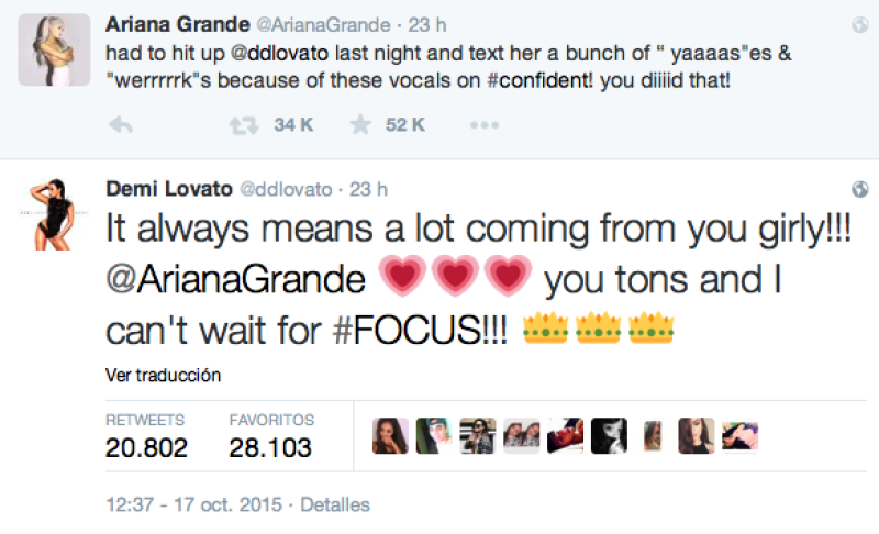Al parecer Ariana ha escuchado por completo el nuevo material de Demi y quedó encantada.