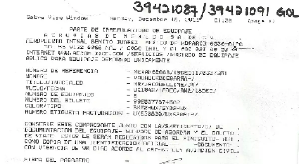 Jacky compartió en Twitter el número de reporte de sus maletas extraviadas.
