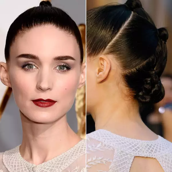 El color oscuro de pelo de Rooney Mara, combinado con su pálida piel, hicieron que su beauty look fuera espectacular. Los labios rojos en tono Bordeaux resaltaron su look, y el pelo fue nuestra fascinación.