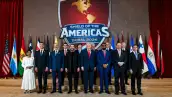 el presidente Donald Trump junto a otros presidentes integrantes del Escudo de las Américas .