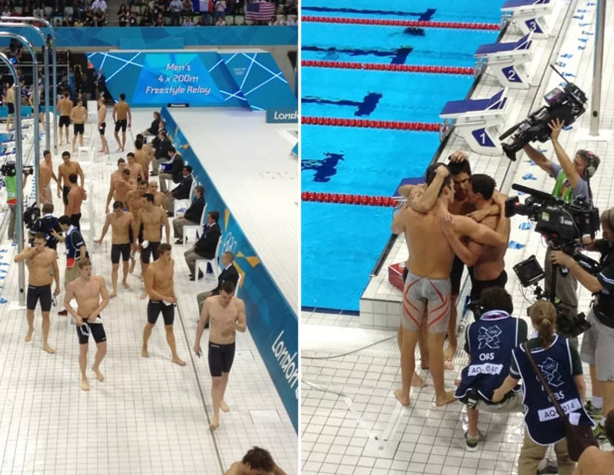 Al parecer la modelo está feliz por ver a los nadadores.