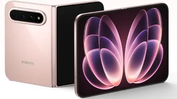 Imagen que muestra el nuevo teléfono plegable de Xiaomi, el Xiaomi 18 Fold, tanto en su forma desplegada, así como con un pequeño doblez.