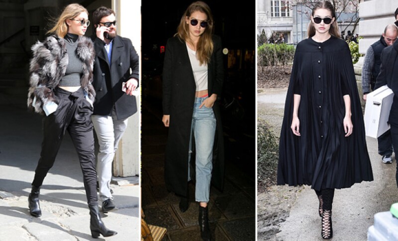 Gigi ha optado por el color negro en sus outfits.