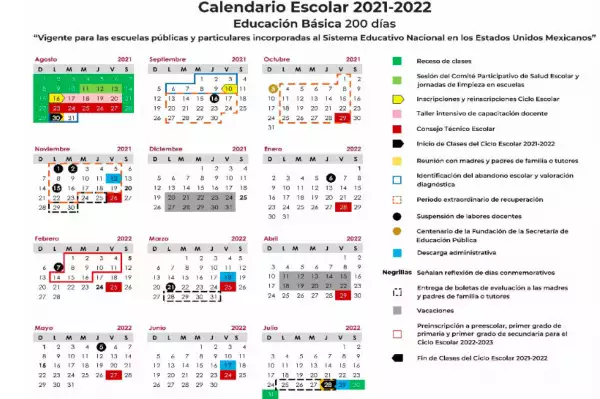 Calendario ciclo escolar 2021 a 2022 de la SEP