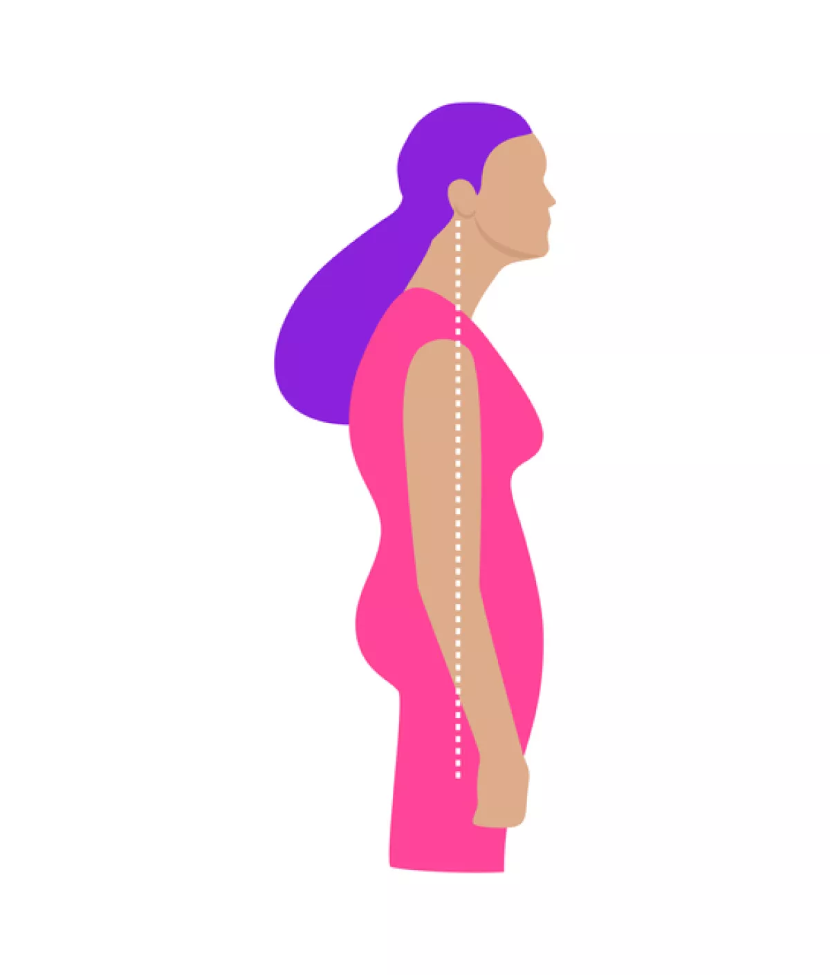 Vector colorful flat illustration. Neck exercises by girl for relax. Work with back. Uncorrect slouching posture