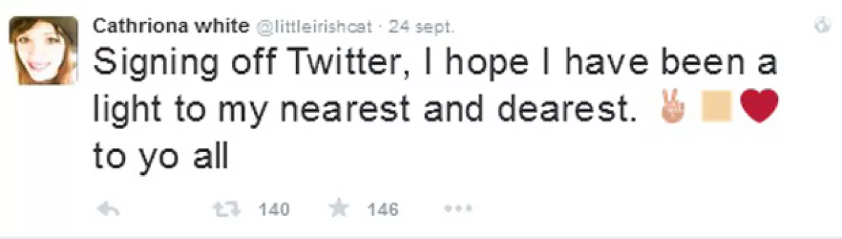 Este es el útimo tuit de Cathriona White.