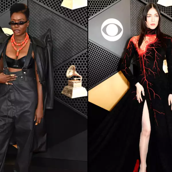 El color negro, el favorito de Folake Olowofoyeku y Caroline Polachek para sus outfits en la red carpet de los Grammy 2024.