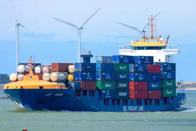 Container freight arriving at Rotterdam harbour in the Netherlands