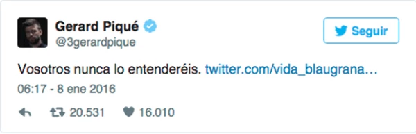 En este tuit, Piqué explica a grosso modo el por qué su declaración al término del partido días atrás.
