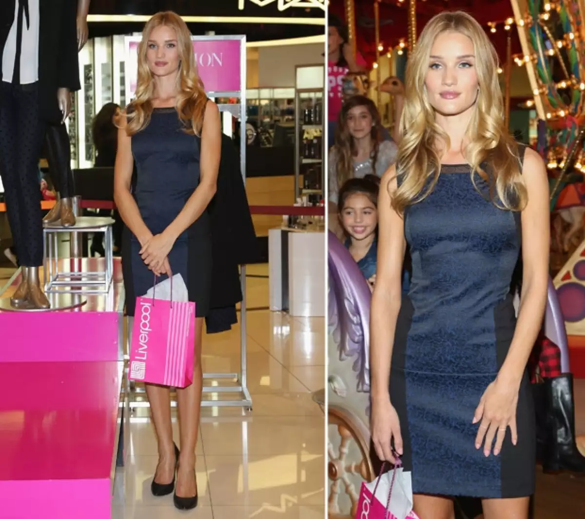 Rosie posó en los aparadores de la tienda.