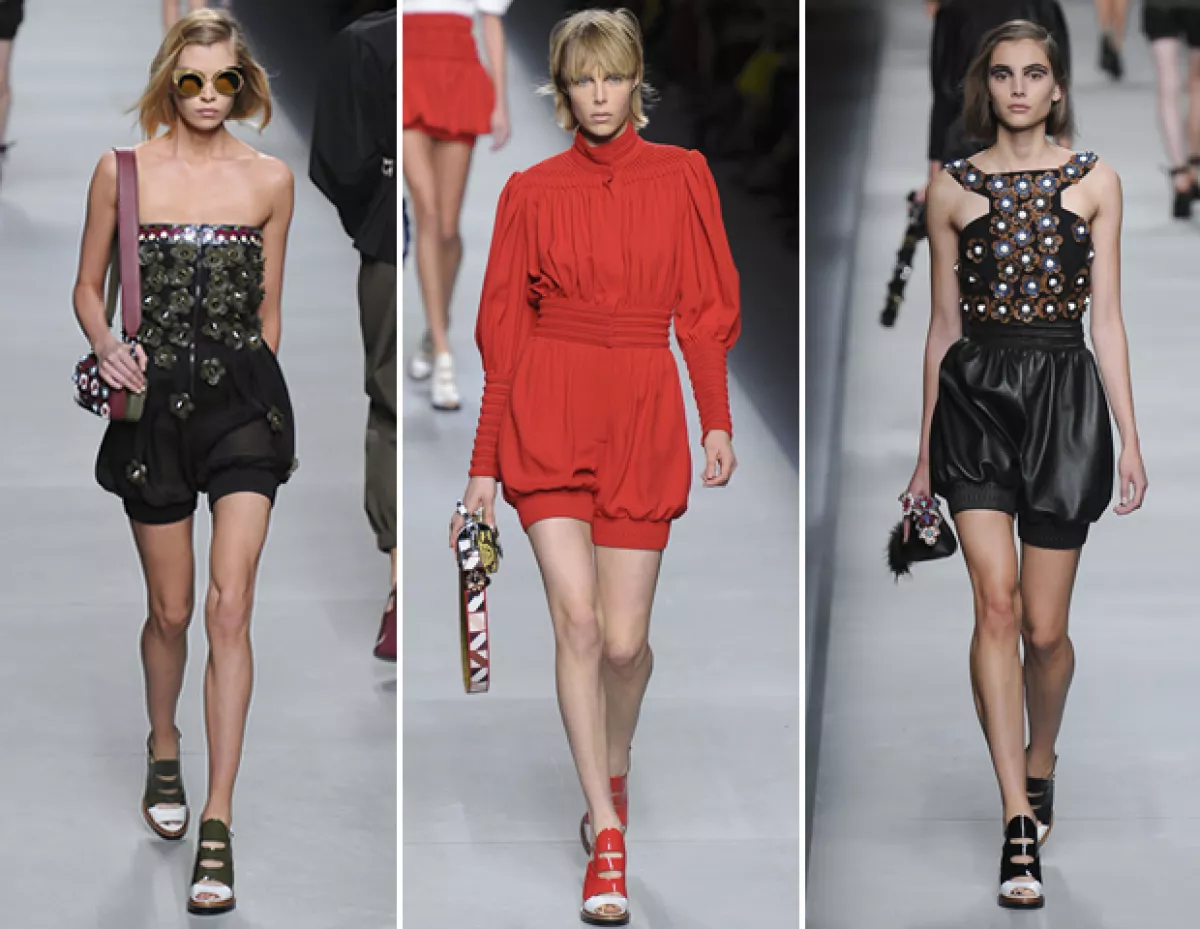 Balloon Shorts como piezas separadas o rompers, fueron parte de la coleccion de primavera 2016 de Fendi.