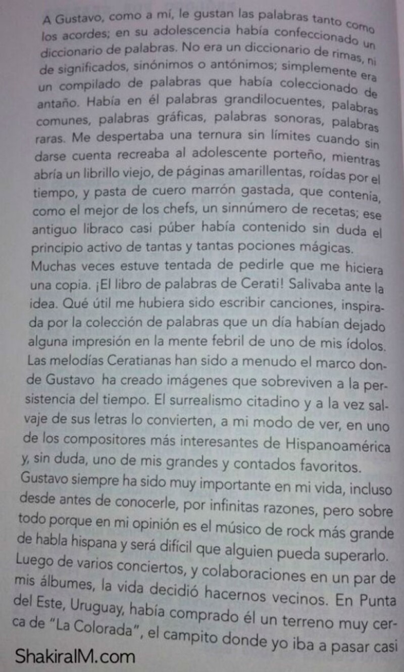 Tras la muerte del cantante, la colombiana compartió un fragmento del prólogo que hizo para un libro biográfico del argentino, aquí te presentamos el texto completo.