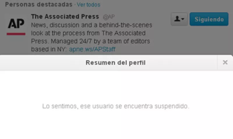 La cuenta de AP en Twitter fue suspendida por un breve lapso tras la publicación del tuit. (Foto: Especial)