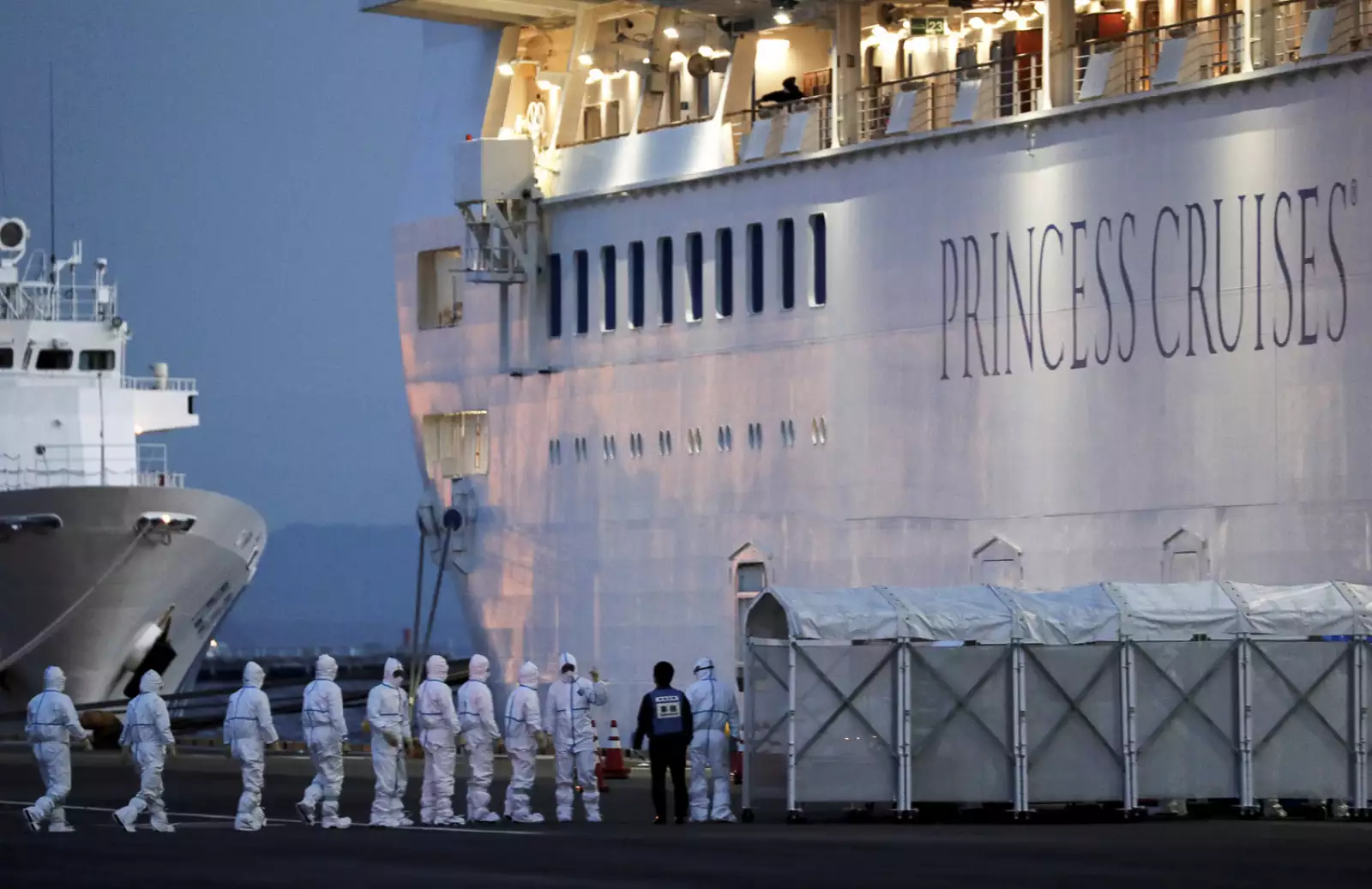Cruise ship Diamond Princess arrives at Daikoku Pier Cruise Terminal in Yokohama
