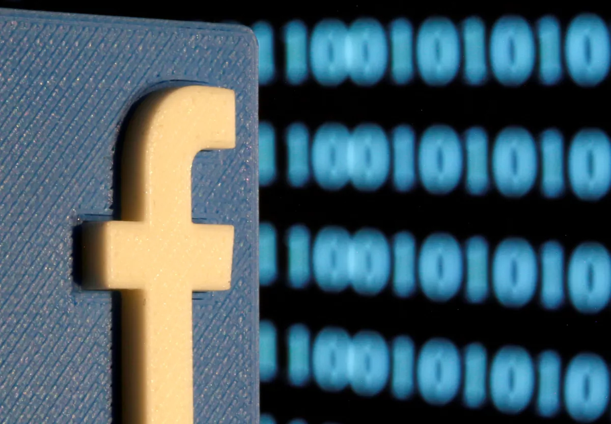 FILE PHOTO: A 3-D printed Facebook logo is seen in front of displayed binary code in this illustration picture